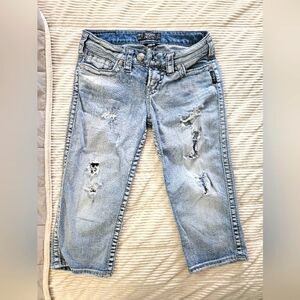 Silver Tuesday Cropped Distressed Light Blue Women's Jeans Size 27